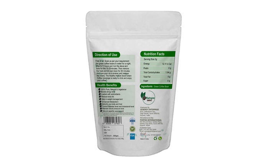 Nature Seed Green Coffee Beans    Pack  500 grams